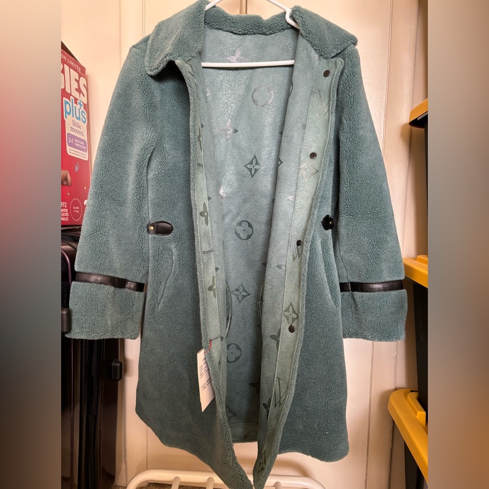 NWT Genuine Shearling LV Style Long Coat